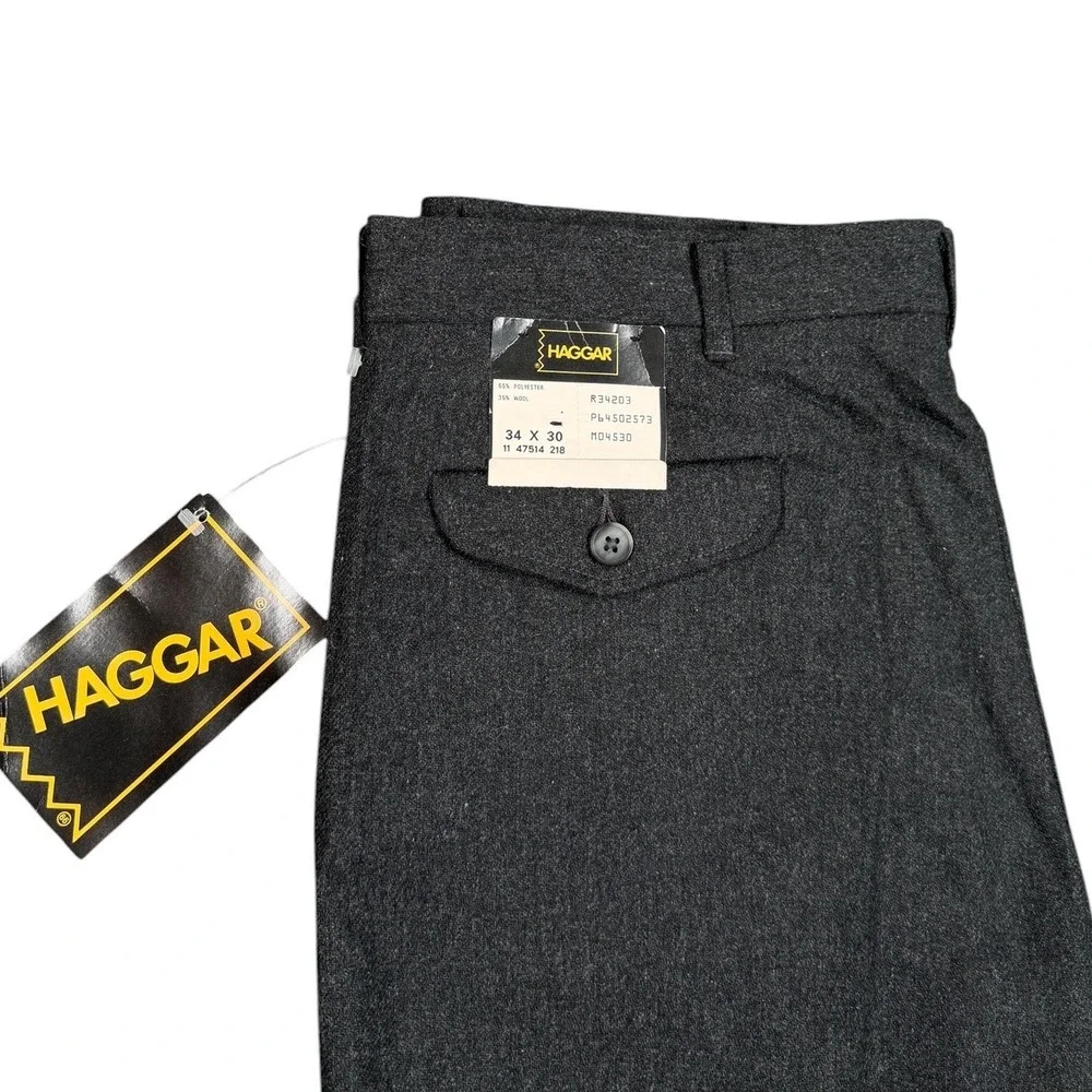 Haggar Dress Pants NWT 1970s Mens 34x30 Gray Wool Blend Vintage Straight Leg
